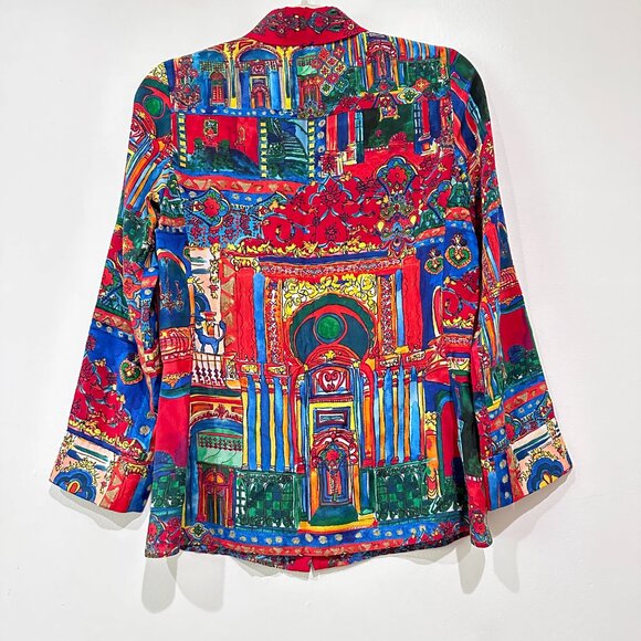 Alice + Olivia Cal Button-down Silk Shirt In Havana Town Size XS - Picture 8 of 9